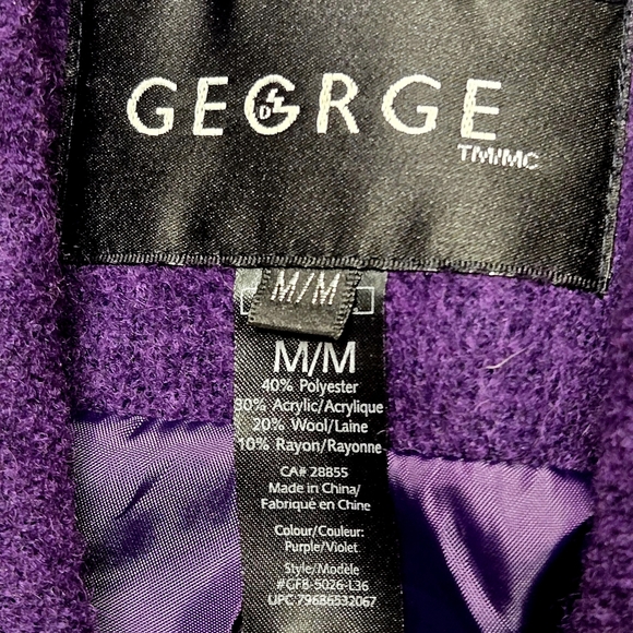 Vintage GEORGE purple ladies cropped wool blend medium coat, 3/4 sleeves - Picture 3 of 15